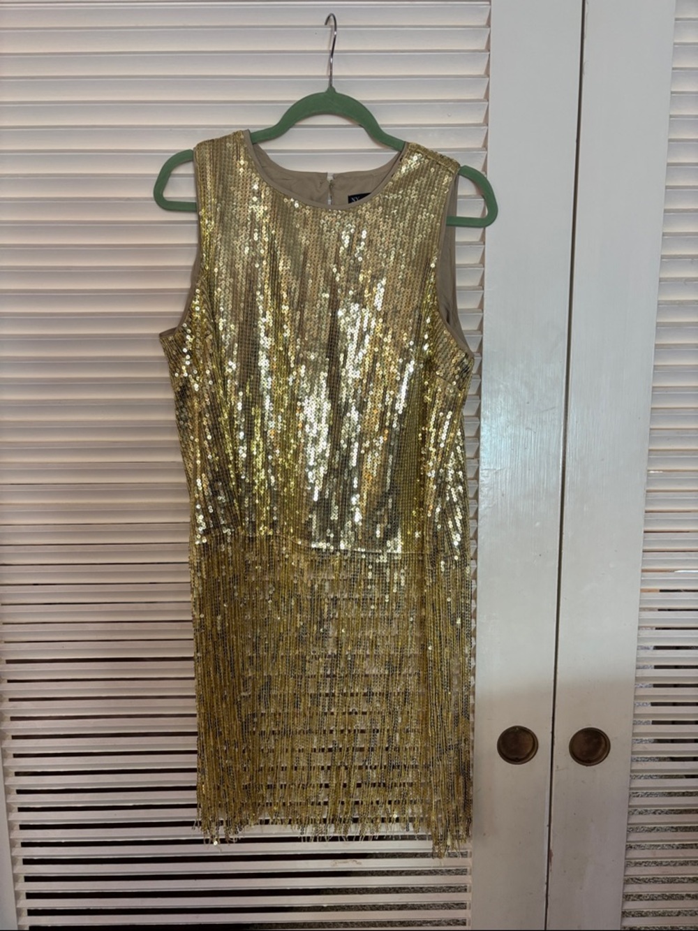 New York & Company Gold Sequin Fringe Mini Dress